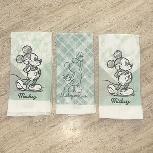 Disney Mickey Mouse 3 Pack Kitchen Towels Set Sage Green Gray Sketched Mikey